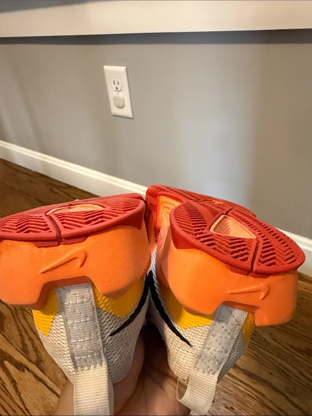 Nike Kids' Gray Sneakers with Orange and Red Lightning Accents